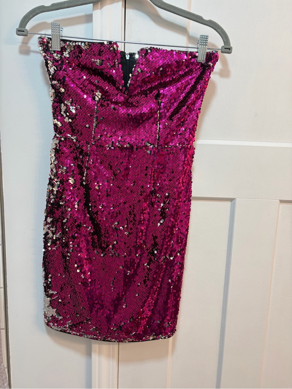Lulu's Magenta Sequin Strapless Mini Dress